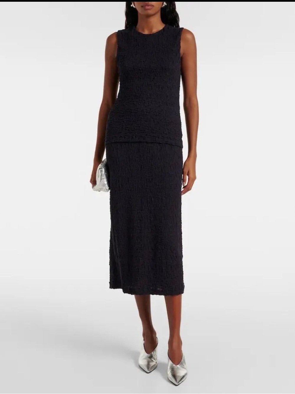 Vince Smocked Cotton-Blend Skirt Large black quiet luxury textured capsule